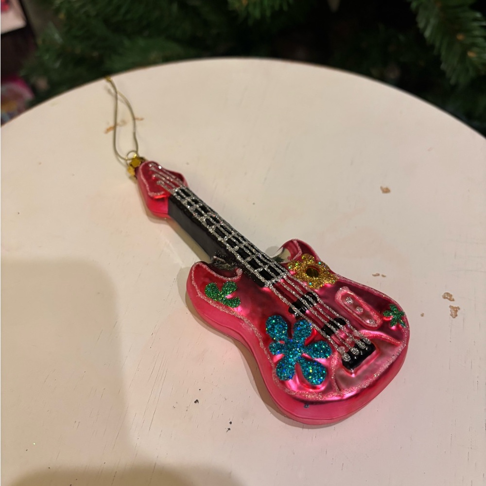 Pink Electric Guitar Ornament with Floral Design